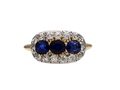 Edwardian sapphire and diamond three stone cluster ring