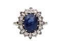 1960s sapphire and diamond vertical cluster ring in 18kt white gold
