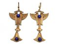 1920s Egyptian Revival Lapis Lazuli & Plated Steel Falcon Earrings