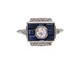 Art Deco diamond and sapphire square target ring in platinum