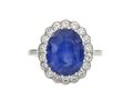 10ct Ceylon sapphire and diamond oval cluster ring in platinum