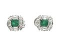 Colombian emerald and diamond square cluster earrings