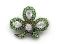 Antique Shamrock Brooch set with Diamonds & Demantoid Garnets