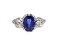 Antique Burmese Sapphire & Diamond Three Stone Ring