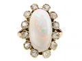 Antique Oval Opal & Diamond Cluster Ring in Yellow Gold