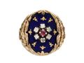 Antique Italian Ruby Diamond & Royal Blue Enamel Cluster Ring
