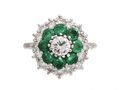 Vintage Diamond & Emerald Target Cluster Ring in 18kt White Gold