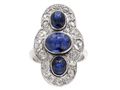 Vintage Three Stone Sapphire Cabochon Plaque Ring in White Gold