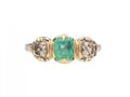 Vintage Emerald & Tinted Diamond Three Stone Ring in 18kt White Gold