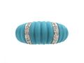 Vintage Carved Turquoise & Diamond Ribbed Bombe Ring