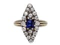 1890s Sapphire & Diamond Navette Cluster Ring in Silver on 18kt Gold