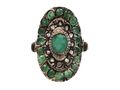 Vintage Emerald & Diamond Oval Cluster Ring in Silver and Gold
