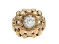 1970s Diamond Set Floral Bombe Ring in 18kt Yellow Gold