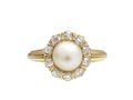 Antique natural pearl and diamond circular cluster ring