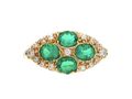 Victorian style emerald and diamond horizontal marquise cluster ring