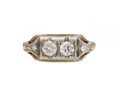 Vintage Diamond Two Stone Plaque Ring in 14kt White & Yellow Gold