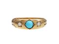 1897 Turquoise & Diamond Three Stone Gypsy Ring