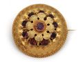 Antique Etruscan Revival Garnet Set Flower Brooch in 18kt Gold