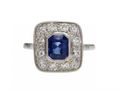 Art Deco sapphire and diamond square cluster ring in platinum