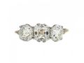 Antique three stone Old Mine cut diamond engagement ring