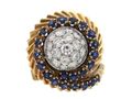 1940s French diamond and sapphire spiral ring in 18kt yellow gold