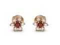 Ruby and diamond flower cluster earrings in 18kt yellow gold