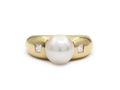 Vintage cultured pearl and diamond solitaire ring in gold