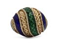 Italian retro green and royal blue enamel bombe ring in gold
