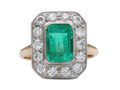 1950s Colombian emerald and diamond octagonal cluster ring