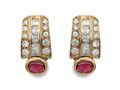 Vintage 18kt yellow gold, ruby and diamond clip-on earrings