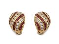 Vintage 18kt gold, ruby and diamond domed clip on earrings