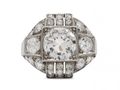 French Art Deco geometric diamond bombe cluster ring in platinum