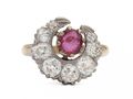 Antique ruby and diamond crescent moon ring