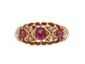 1903 ruby and diamond three stone ring in 18kt gold