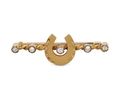 Antique horseshoe diamond and pearl bar brooch in gold