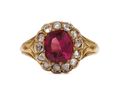 Victorian Almandine garnet and diamond cushion shape cluster ring