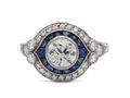 Art Deco style double row diamond and sapphire target ring