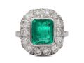 1950s Colombian emerald and diamond cluster ring in 18kt white gold