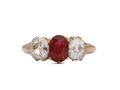 Antique ruby and Old Mine cut diamond three stone ring