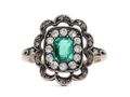 Victorian style emerald and diamond two row cluster ring
