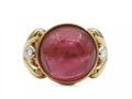 1980s pink tourmaline cabochon and diamond dress ring
