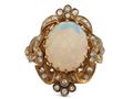 Antique style opal and diamond fancy cluster ring in 18kt yellow gold