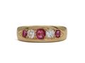 Antique pink sapphire and diamond five stone ring in gold