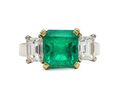 2.60ct Muzo Colombian emerald and diamond three stone ring