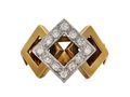 1980s diamond and 18kt yellow gold cubist ring