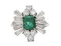 Vintage emerald and diamond fancy cluster ring in white gold