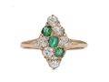 Victorian emerald and diamond angular marquise cluster ring