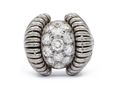 1940s French flared diamond set bombe ring in platinum