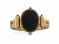 Georgian bloodstone signet ring engraved Boelyn in 18kt yellow gold from Courtville Antiques