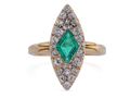 Antique Emerald And Diamond Navette Ring In 18kt Yellow Gold